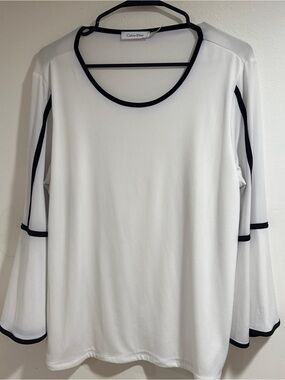 Calvin Klein White Long-Sleeve Tee with Black Trim Accents